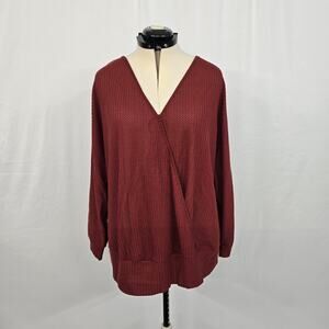 Bloomchic Knit Wrap Blouse Women's 2X Russet V-Neck Long Sleeve NWT